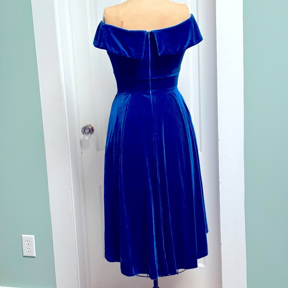 New With Tags Jasambac Royal Blue Velvet Holiday High Low Dress Size Medium - Picture 2 of 9